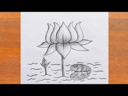 कमल का चित्र बनाना सीखें / How to Draw a Lotus Easy Step By Step / Lotus Drawing / Flower Drawing