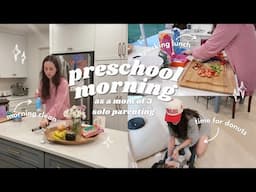 preschool morning as a mom of 3 solo parenting | 5 AM wake up, packing lunches, donuts for breakfast