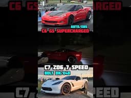 SUPERCHARGED C6 CORVETTE GRAND SPORT AUTO VS C7 Z06 7 SPEED BOLT ONS E40 #corvette #racing #z06