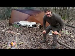 Solo Bushcraft Camp - No Sleeping Bag, Reindeer Hide Bed, Spit Roast Partridge