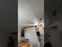 Installing wood ceilings on top of our asbestos popcorn #renovationseries #bedroomdesign