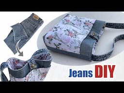 How to transform old jeans into shoulder bag from old jeans , Diy shoulder bag from old jeans