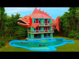 123 Days Holiday in forest! Design Mud Villa House Shaped Fish And Swimming Pool By Ancient Skills