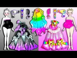 RAINBOW HAIR: Rainbow & Black Bald Pregnant - Barbie Hair Makeover Handmade - DIY Arts & Paper Craft