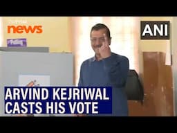 Arvind Kejriwal casts his vote at Lady Irwin Senior Secondary School