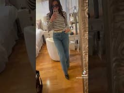 Stripes and wide leg jeans outfit of the day