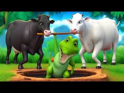 Epic Cow Rescue: Giant Black & White Cow Saves Crocodile from Mud Hole! Animal Adventures 2024!