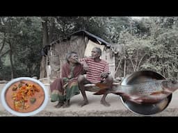 rural old poor grandma daily lifestyle || cooking FISH CURRY and eating || old poor couple but happy