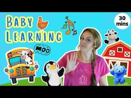 Baby Learning Video, Learn First Words, Farm Animals & Gestures + Wheels on The Bus, Toddler Videos