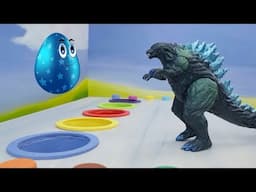 Godzilla Turns Magic Eggs into Dinosaurs | T-Rex, Ankylosaurus, Stegosaurus | Colors and Fun