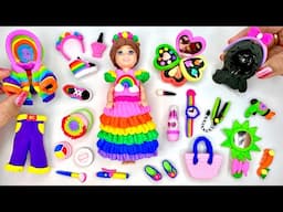 DIY How To Make Polymer Clay Miniature Makeup set, Doll, Doll Dress, Shoes, eyeshadow Lipstick