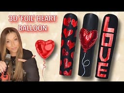 🎈 3D Heart Balloon | Valentine Nail Art | Cateye Nails | Black Red Chrome Foil | Easy Valentine's