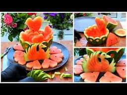 Art In Watermelon love Fruit Platter - Watermelon Swan Cutting Tricks