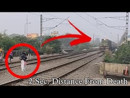 2 Sec. Distance From Death😑A Mad Woman Was Crossing Railway Track When The Speedy Train Was Coming