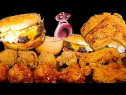 Beef Burger, Shrimp Burger, Jumbo Chicken, Fried & Seasoned Chicken! 🍔🍗😋 ASMR Mukbang Eating Show:)