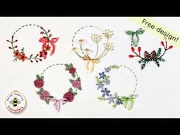 5 miniature hand embroidered flower wreaths tutorial with free design!