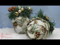 Pinecone christmas ornament with folded ribbon tutorial.