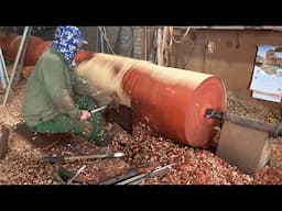 Woodturning // Turning Ancient Redwood into Timeless Art - Giant And Dangerous Woodturning Skills