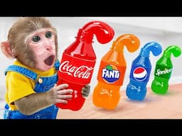 KiKi Monkey eat Coca or Fanta or Pepsi Frozen Honey Jelly with ASMR Satisfying | KUDO ANIMAL KIKI