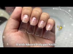 EXTRA SHORT POLYGEL NAILS! BLUE CHARM NAIL DESIGN💙 | Live Stream