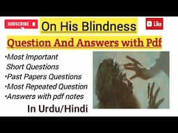 On his blindness question answer| On His Blindness by John Milton Questions#milton