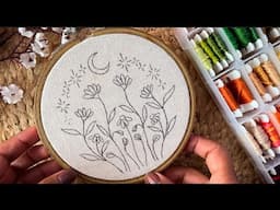 Beautiful moon and flowers embroidery tutorial || Embroidery video || Embroidery for Beginners