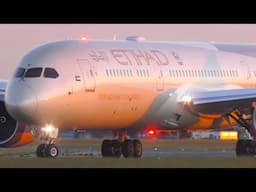 Etihad Boeing 787-9 Sunset Takeoff at Amsterdam Schiphol Airport