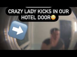 Woman kicks in hotel door *shocking*