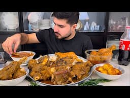 ASMR; Eating Spicy Desi Chicken+Spicy Mutton Curry+Spicy Chicken Legs+Spicy Eggs Curry witg Rice