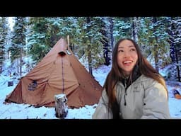 Eating hot pot in a hot tent