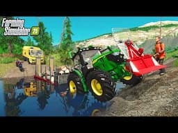 EXTREME *FAIL* CROSSING MISSING BRIDGE! The MOST Frustrating Job in Farming Sim 25