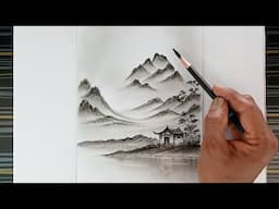 How to draw simple landscape by charcoal pencil.