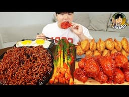 ASMR MUKBANG 직접 만든 양념 치킨먹방! 튀김만두 짜파게티 레시피 & 먹방 FRIED CHICKEN AND BLACK BEAN NOODLES EATING SOUND!