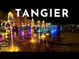 TANGIER Morocco Night Walk FONTAINE LUMINEUSE - Tangier Nightlife 4K HDR