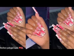 RED CHERRY BLOSSOM NAILS😍❤️ Polygel nail application + 3d nail art ❤️ beginner friendly