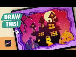 Procreate Drawing for Beginners |  Halloween Paper Cut Out - Digital Art Tutorial (step by step)