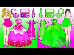 DIY Paper Doll Green And Pink Mother and Daughter NEW FASHION Extreme Makeover Contest Dolls Beauty