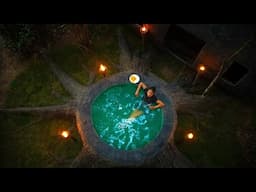 Girl Living Off Grid, Build The Most Beautiful Artificial Giant Wood Log Swimming Pool House