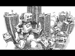 Giant robot destroying city (digital drawing) - Timelapse