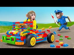 KiKi Monkey play Chase Adventure by driving on LEGO Bricks Car Toy Set with Puppy | KUDO ANIMAL KIKI