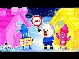 Stop, Blue! You're Liar | No Exchanging Pink and Yellow House | Crayons Cartoon | Bearee Kids Show