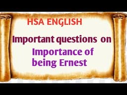 The Importance of Being Earnest Play by Oscar Wilde // important questions for HSA SET KTET NET//