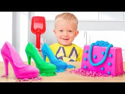 Kids Tests Fun Tricks with Kinetic Sand