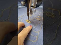 Free motion embroidery using golden thread to up-cycle a button up shirt