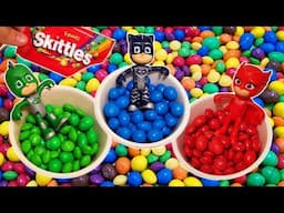 Pjmasks Candy Colors Learning - Nursery Rhymes & Baby songs - Tub full of Skittles & Pj masks