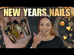 BLACK & GOLD ⚜️ NEW YEARS NAILS 🥳 STEP BY STEP HARD GEL TUTORIAL