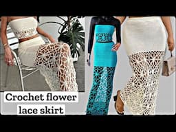 Crochet flower lace stitch beach skirt tutorial