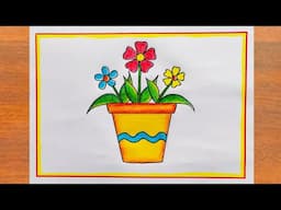 गमले का चित्र बनाना सीखें / How to Draw a Flower Pot Easy Step By Step / Simple Flower Pot Drawing