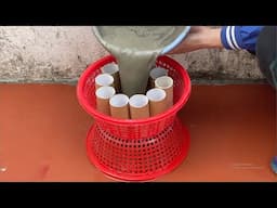 Recycled From Plastic Basket And Toilet Paper Rolls. How To Make Simple fFower Pot .