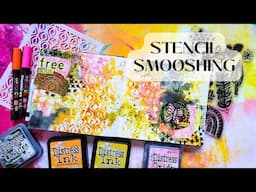 My favourite Technique to create an Art Journal Background ⭐ Stencil Smooshing with Distress Inks